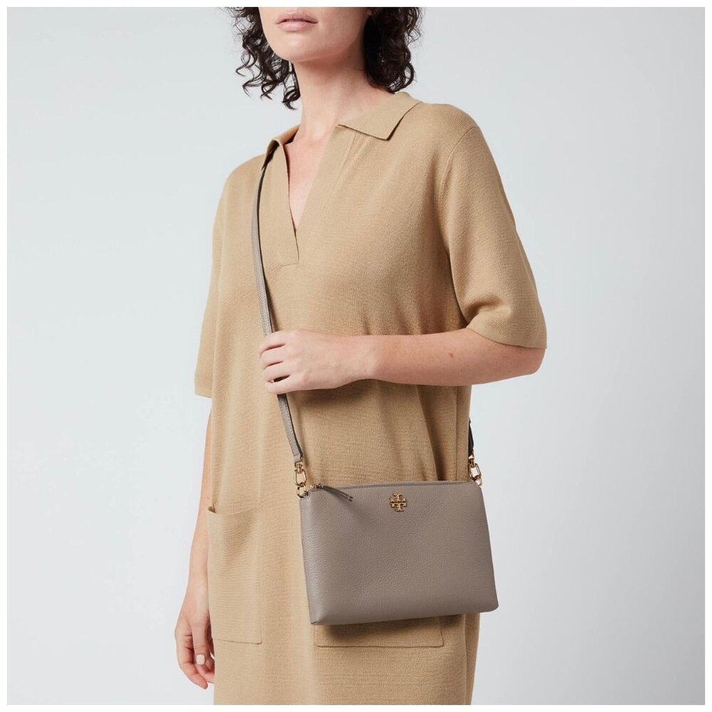 Tory Burch Mercer Pebbled Zip Crossbody Bag - Gray Heron